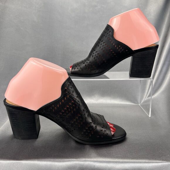 Susina Heel Women's 7.5 Danella Mules‎ Black Perforated Laser Cut Block Sandals - Picture 9 of 14